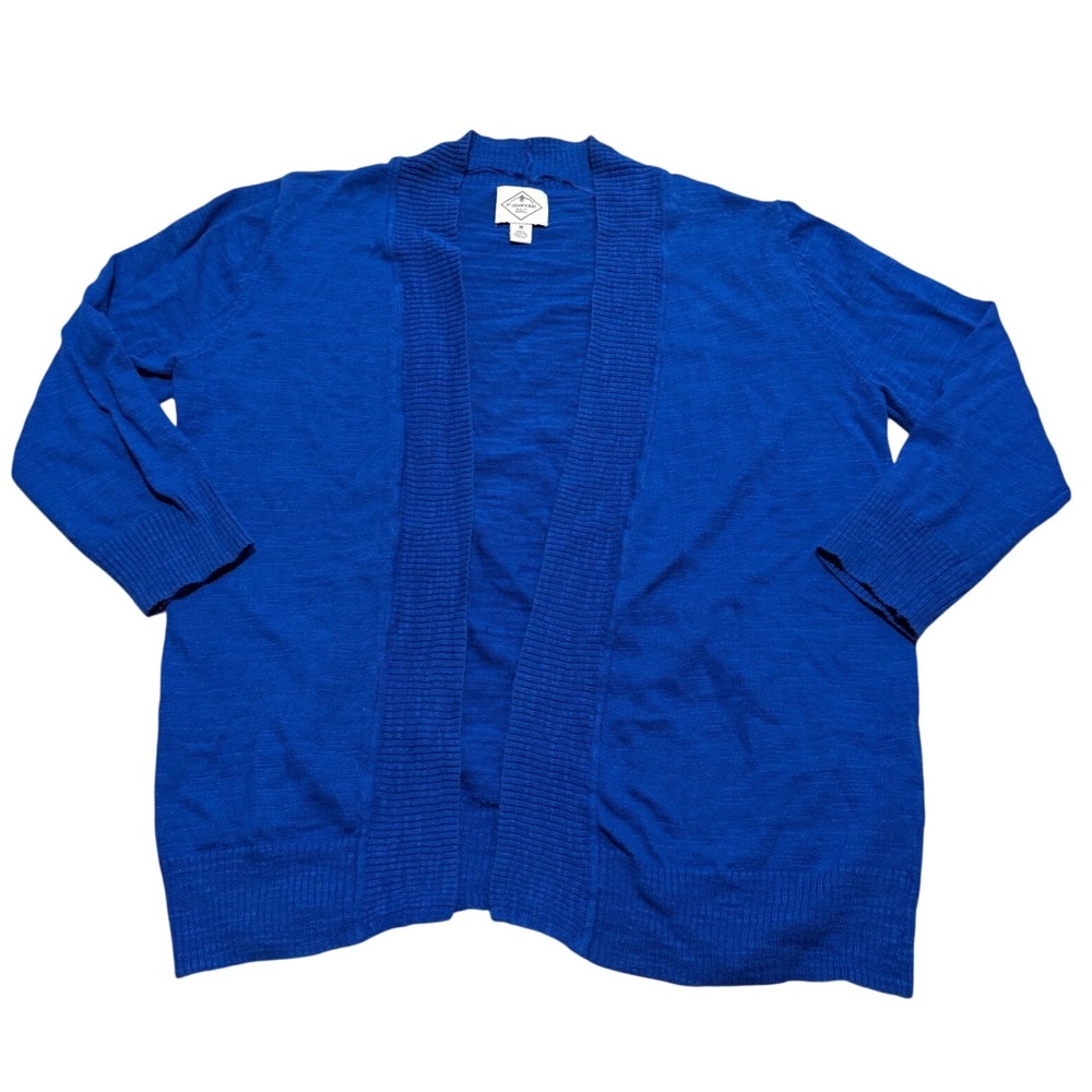 St Johns Bay Womens Royal Blue 100% Cotton Open Front Cardigan Sweater Size M